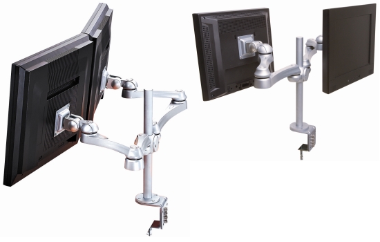 LCD Monitorarm, bureau clamp, Alu highend, 2 screens.